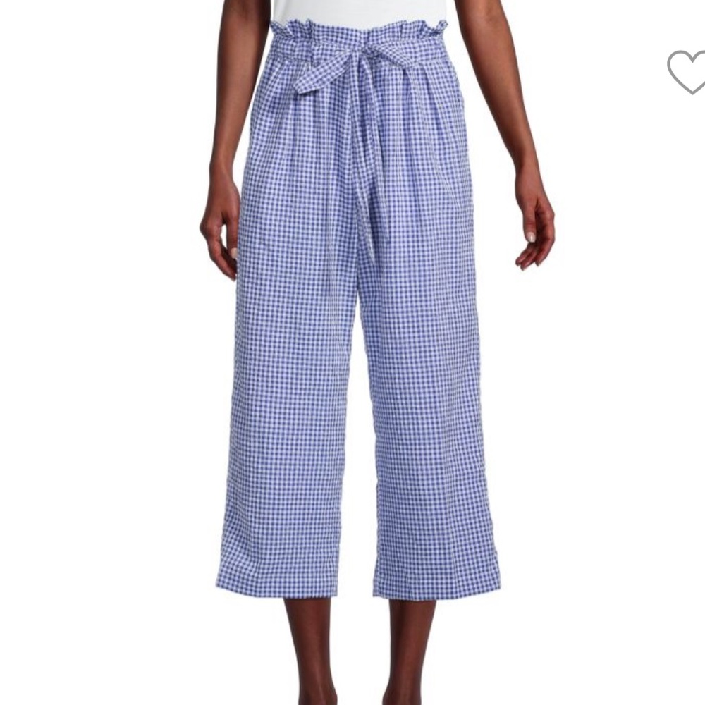 HEROES & DREAMERS Gingham Paperbag Belted Pants matching top blue gingham S XS